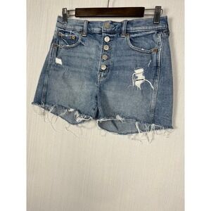 Gap Denim Shorts Womens 4/27 Blue High Rise Distressed Button Fly Raw Hem 3.5 In